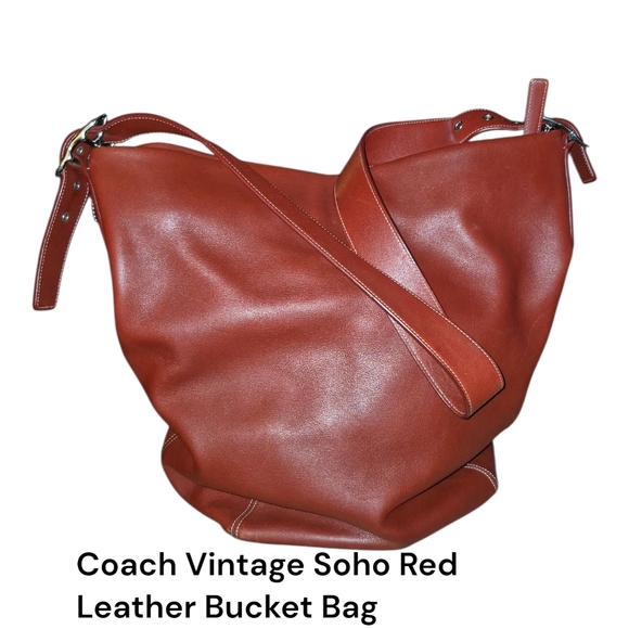 Coach Vintage Soho Red Leather Hobo Bucket Bag - Picture 1 of 7